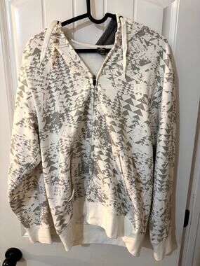 Xersion Men's Medium Zip-Up Hoodie Graphic Geometric Abstract Pattern Gray White
